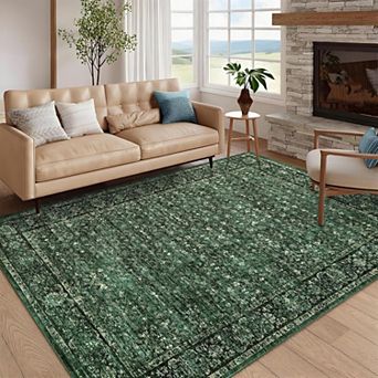 Washable Vintage Floral Rug - Non-Slip Low Pile Foldable Mat for Home