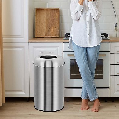 Open Top Trash Can- Indoor Outdoor Round Garbage Can with Removable Inner Basket