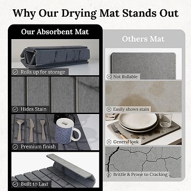 23.5"x 15.25" Stone Dish Drying Mat Marbled Quick-Dry Diatomaceous Earth
