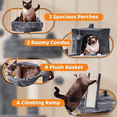 68.5in Multi-Level Cat Tower Condo Sisal Posts Wide Perches Play House
