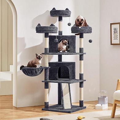 68.5in Multi-Level Cat Tower Condo Sisal Posts Wide Perches Play House