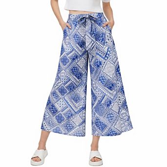 Artyska Women’s Printed Wide-Leg Ankle Cropped Palazzo Pants
