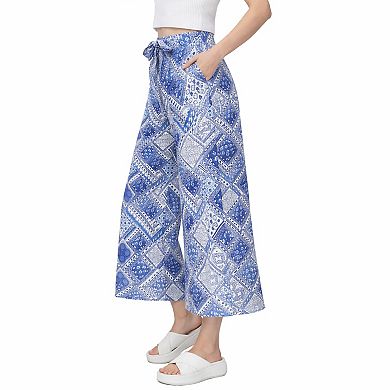 Artyska Women’s Printed Wide-Leg Ankle Cropped Palazzo Pants
