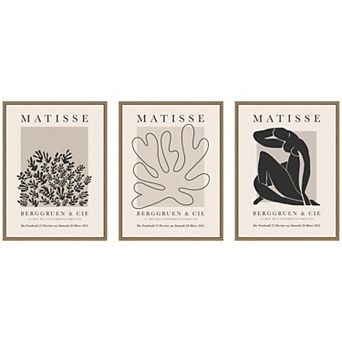 Matisse Inspired Florals & Woman Silhouette 3 pc Framed Canvas Wall Art Set by Gabrielly Guedes