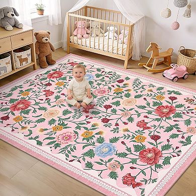 Boho Rugs,Stain-Resistant,Soft Floral Carpet for Entryway Bedside Nursery