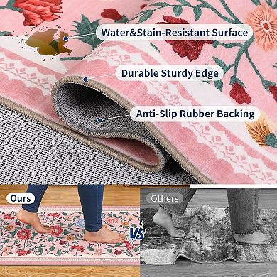 Boho Rugs,Stain-Resistant,Soft Floral Carpet for Entryway Bedside Nursery