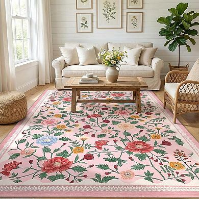 Boho Rugs,Stain-Resistant,Soft Floral Carpet for Entryway Bedside Nursery