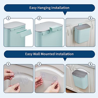 Odor-Free & Space-Saving Hanging Trash Can Stainless Steel Lid Indoor Compost Bin for Kitchen