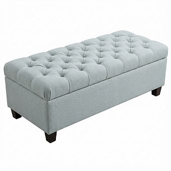 50.25" Baby Blue Storage Ottoman Bench with Safety Hinges
