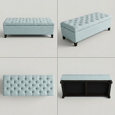 50.25" Baby Blue Storage Ottoman Bench with Safety Hinges