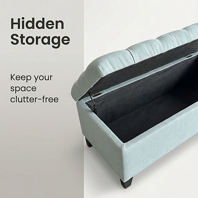 50.25" Baby Blue Storage Ottoman Bench with Safety Hinges