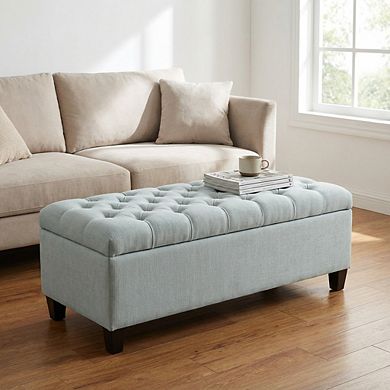 50.25" Baby Blue Storage Ottoman Bench with Safety Hinges