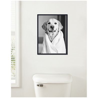 Sylvie Golden Retriever Bathroom Towel Robe Framed Canvas by The Creative Bunch Studio
