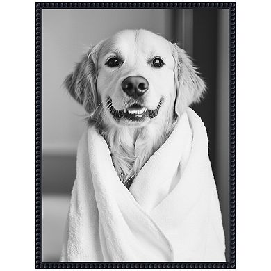 Sylvie Golden Retriever Bathroom Towel Robe Framed Canvas by The Creative Bunch Studio