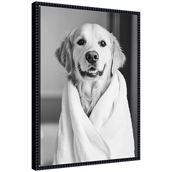 Sylvie Golden Retriever Bathroom Towel Robe Framed Canvas by The Creative Bunch Studio