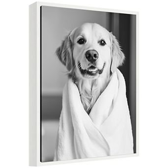 Sylvie Golden Retriever Bathroom Towel Robe Framed Canvas by The Creative Bunch Studio