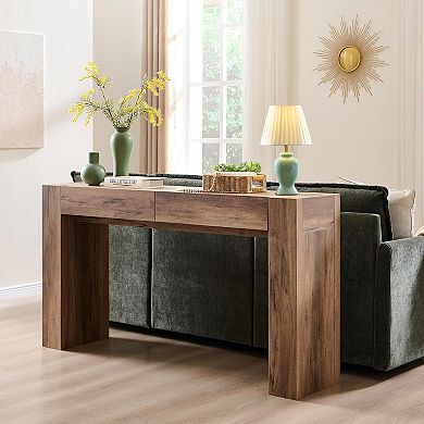 63" Long Console Table with Drawers, Modern Wood Entryway Sofa Table for Living Room Hallway