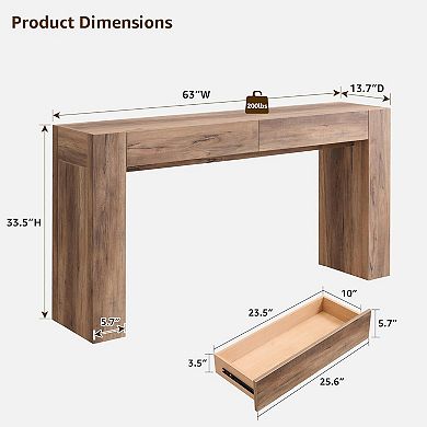 63" Long Console Table with Drawers, Modern Wood Entryway Sofa Table for Living Room Hallway