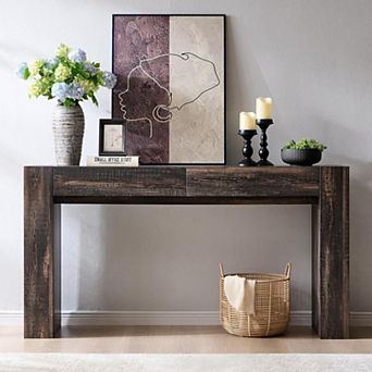 63" Long Console Table with Drawers, Modern Wood Entryway Sofa Table for Living Room Hallway