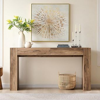 63" Long Console Table with Drawers, Modern Wood Entryway Sofa Table for Living Room Hallway