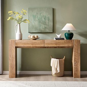 63" Long Console Table with Drawers, Modern Wood Entryway Sofa Table for Living Room Hallway