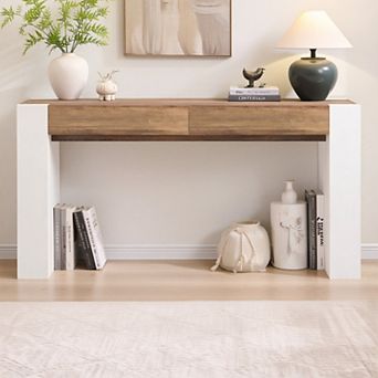 63" Long Console Table with Drawers, Modern Wood Entryway Sofa Table for Living Room Hallway