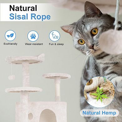 54" Multi-Level Cat Tree Sisal Posts Condos Plush Perches Toys
