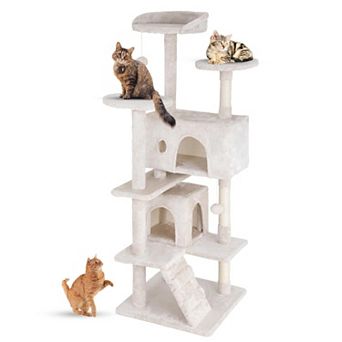 54" Multi-Level Cat Tree Sisal Posts Condos Plush Perches Toys