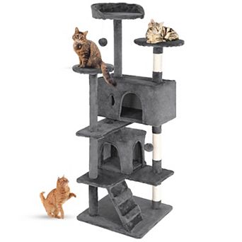 54" Multi-Level Cat Tree Sisal Posts Condos Plush Perches Toys