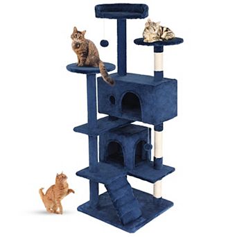 54" Multi-Level Cat Tree Sisal Posts Condos Plush Perches Toys
