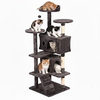 54" Multi-Level Cat Tree Sisal Posts Condos Plush Perches Toys
