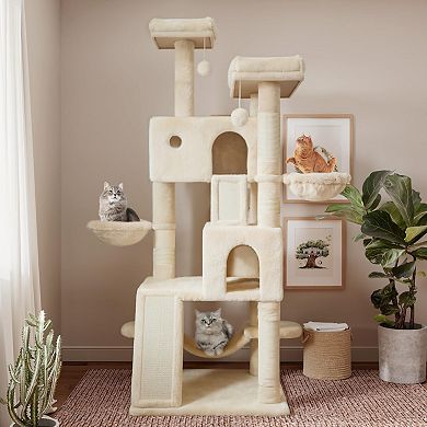 65in Multi-Level Cat Tree Condo with Plush Perches Sisal Posts Hammock