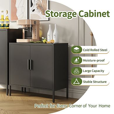 CEWOR Metal Storage Cabinet with 2 Doors & 2 Adjustable Shelves - Steel Locker, Anti-Tip Included