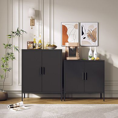 CEWOR Metal Storage Cabinet with 2 Doors & 2 Adjustable Shelves - Steel Locker, Anti-Tip Included