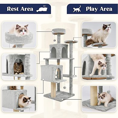 58.5in Multi-Level Cat Tree Condo with Sisal Posts & Plush Perches