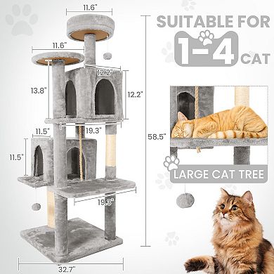 58.5in Multi-Level Cat Tree Condo with Sisal Posts & Plush Perches