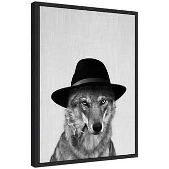 Sylvie Minimalist Wolf Woody Hutson Framed Canvas by Simon Te of Tai Prints