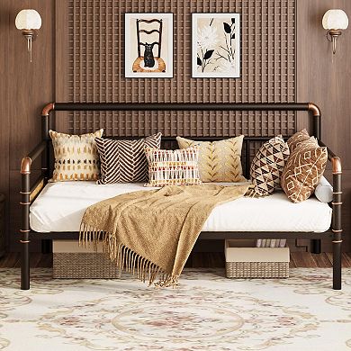Twin Daybed with Classic Headboard, Metal Bed Frame with Steel Slats Support, Sofa Bed, Noise Free