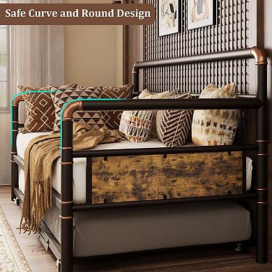 Twin Daybed with Classic Headboard, Metal Bed Frame with Steel Slats Support, Sofa Bed, Noise Free