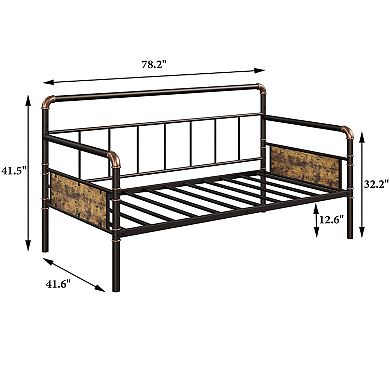 Twin Daybed with Classic Headboard, Metal Bed Frame with Steel Slats Support, Sofa Bed, Noise Free