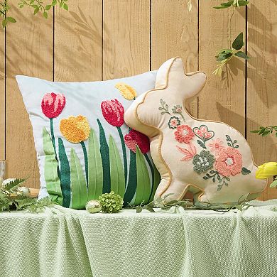 18.5'' x 13'' Easter Bunny Embroidered Floral Throw Pillow Rabbit Couch Decor