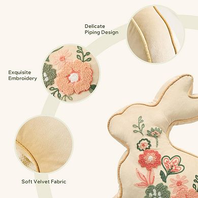 18.5'' x 13'' Easter Bunny Embroidered Floral Throw Pillow Rabbit Couch Decor