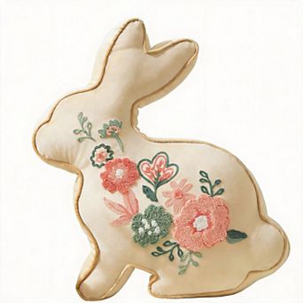 18.5'' x 13'' Easter Bunny Embroidered Floral Throw Pillow Rabbit Couch Decor