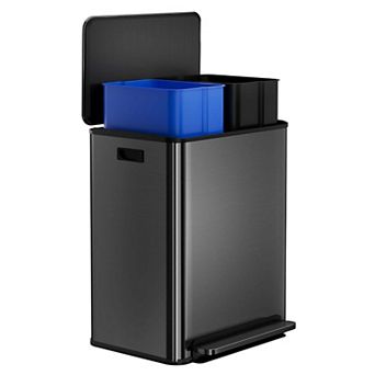 16 Gal Step-On Dual Stainless Steel Trash Can with Soft Close Lid and Removable Inner Bucket