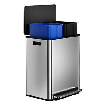 16 Gal Step-On Dual Stainless Steel Trash Can with Soft Close Lid and Removable Inner Bucket