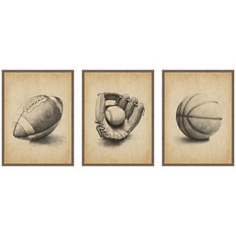 Vintage Sports 3 pc Framed Canvas Wall Art Set by The Creative Bunch Studio
