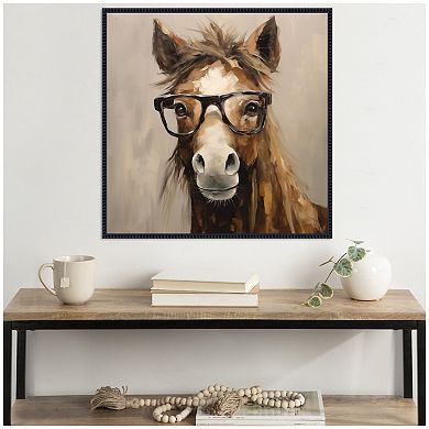 Sylvie Hay Those Are My Glasses Horse Framed Canvas by The Creative Bunch Studio