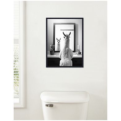Sylvie Llama Bathroom Art Mirror Black and White Framed Canvas by The Creative Bunch Studio