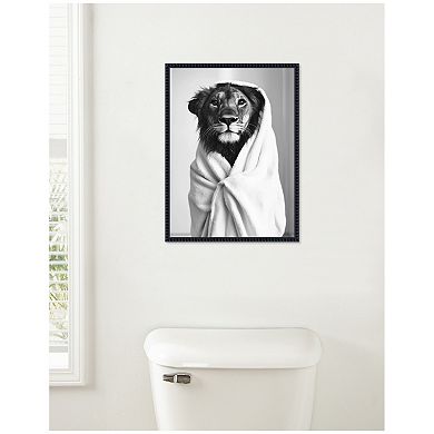 Sylvie Lioness Bathroom Art Towel Robe Black and White Framed Canvas by The Creative Bunch Studio