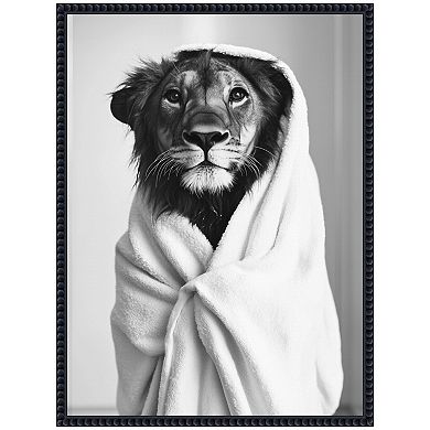 Sylvie Lioness Bathroom Art Towel Robe Black and White Framed Canvas by The Creative Bunch Studio